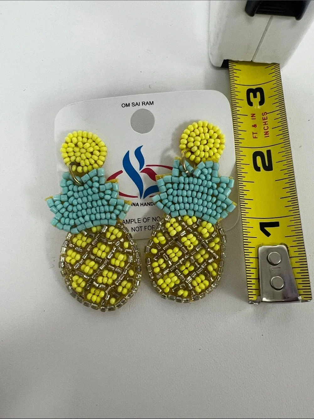 Yellow & Turquoise Beaded Pineapple Drop Earrings